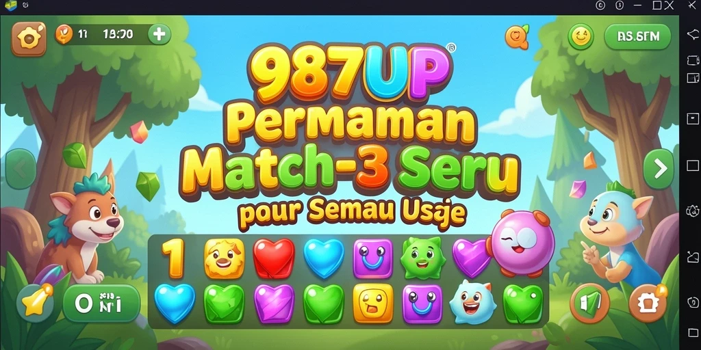 Tangkapan layar gameplay 987UP menampilkan aksi mencocokkan permata yang menegangkan.