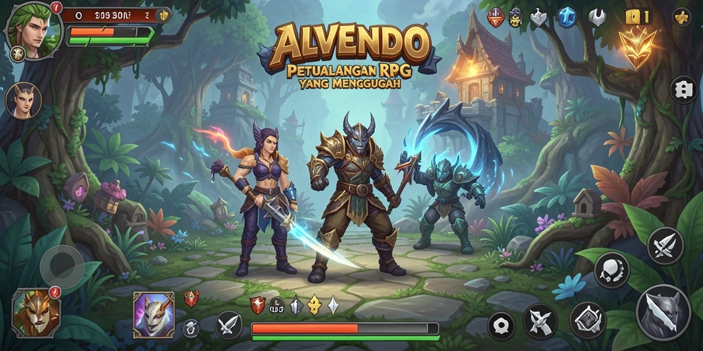 Tampilan gameplay ALVENDO menakjubkan dengan aksi RPG yang mendebarkan.