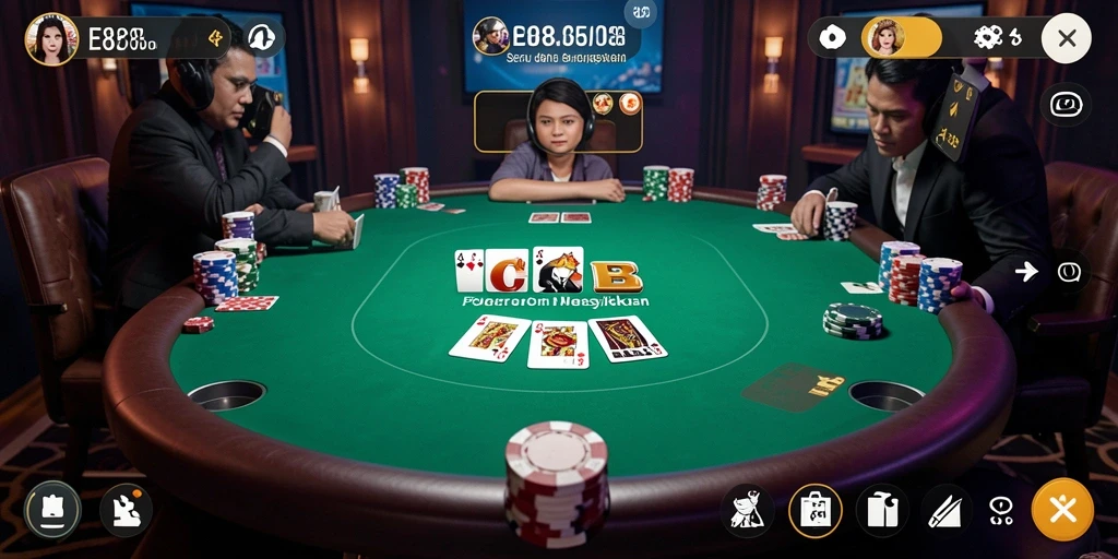 Tampilan menarik dari gameplay E88 saat bermain poker.