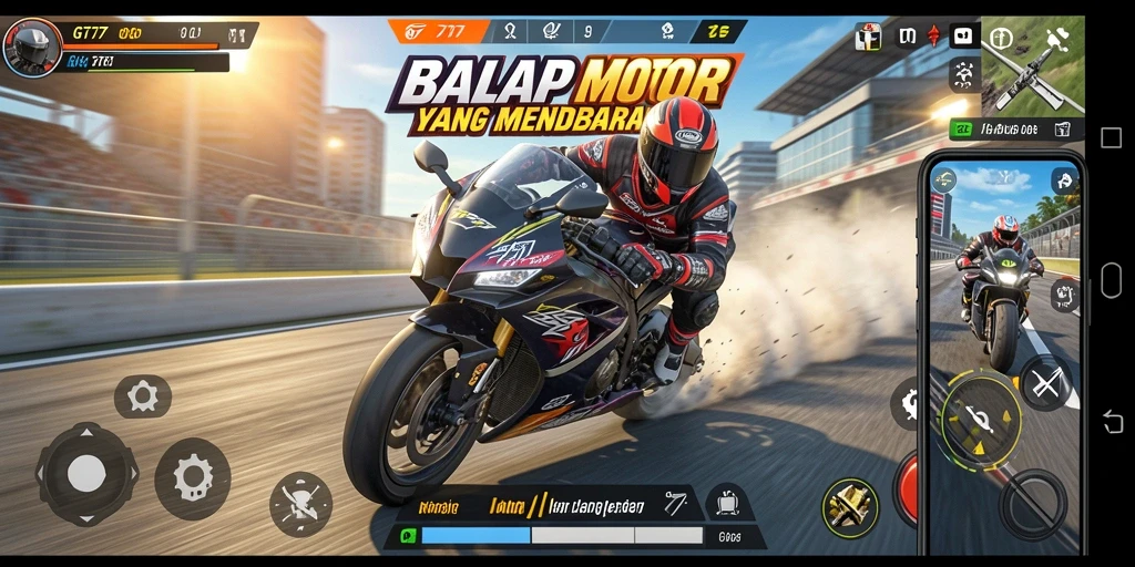 Tampilan gameplay balapan motor yang menegangkan di GT777.
