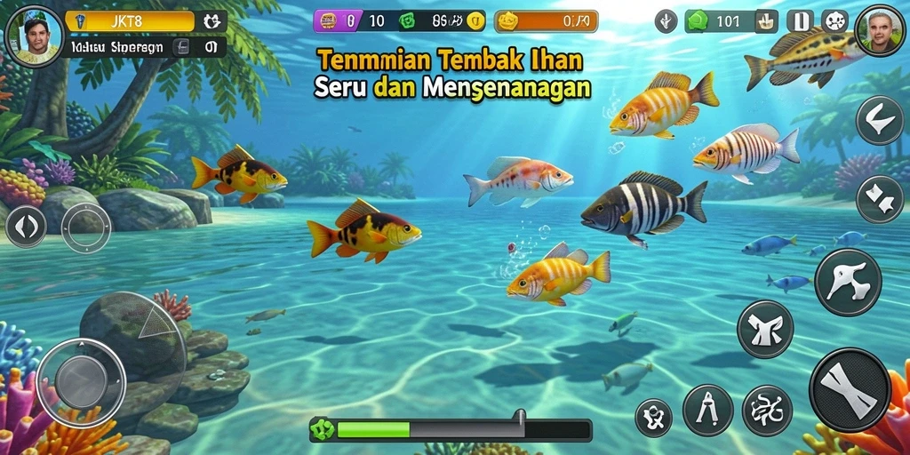 Tangkapan layar gameplay JKT8 yang menarik saat memancing ikan.