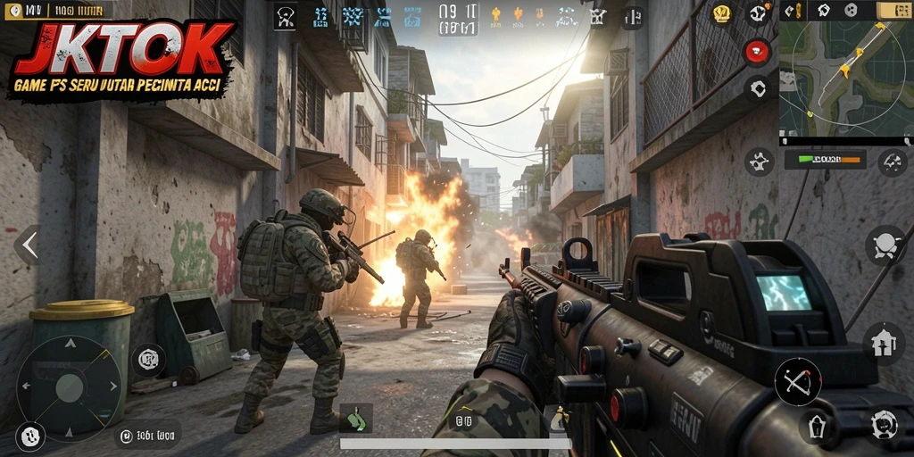 Screenshot gameplay JKTOK menampilkan aksi tembak-menembak yang mendebarkan.