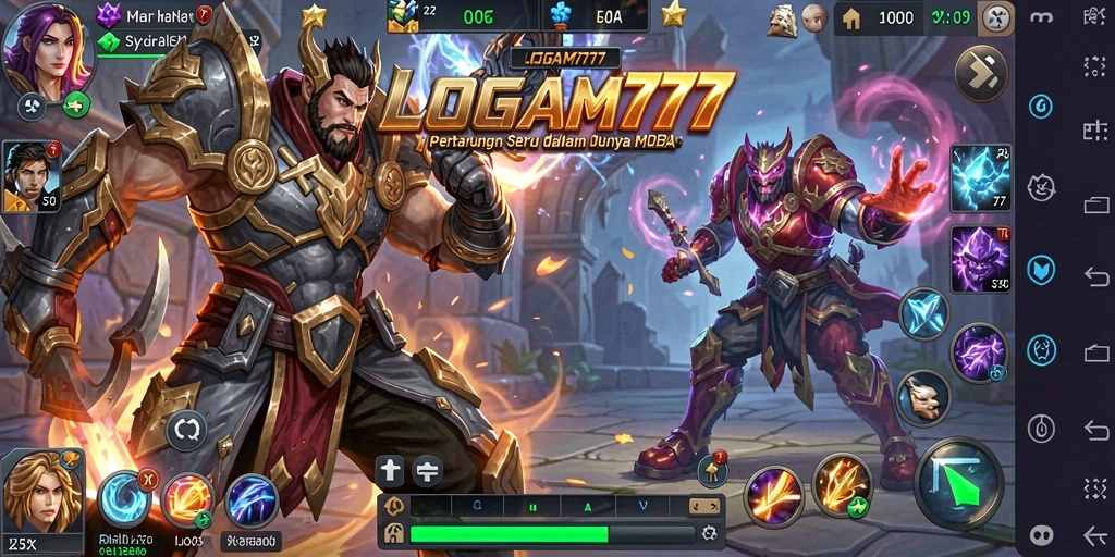 Screenshot gameplay LOGAM777 dengan aksi seru dalam arena MOBA.