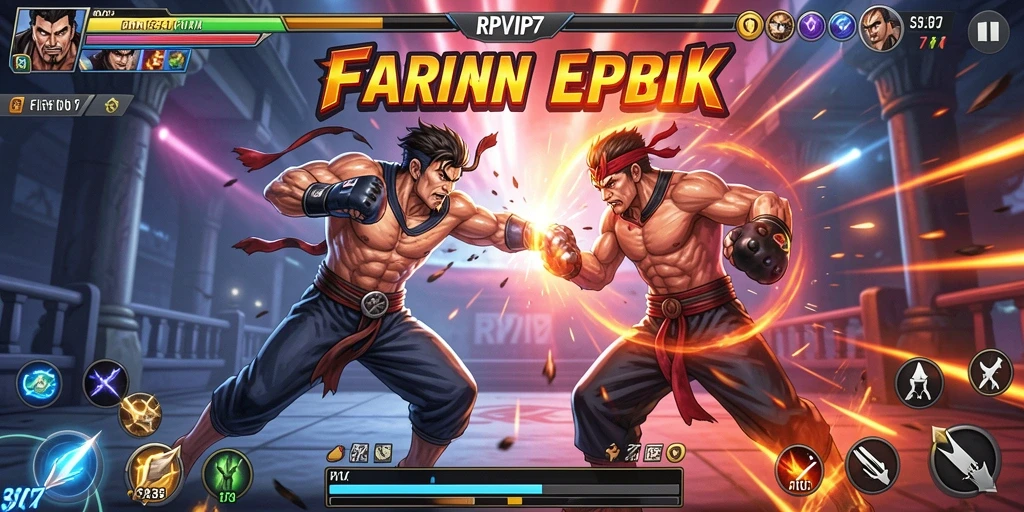 Screenshot gameplay RPVIP7 menampilkan pertarungan seru antara karakter.