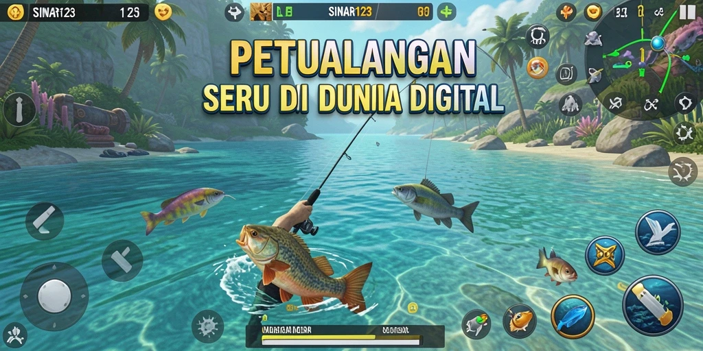 Tampilan gameplay SINAR123 yang memukau saat memancing di danau.