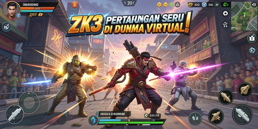 Tampilan gameplay ZK3 dengan pertarungan yang mendebarkan dan karakter yang unik.